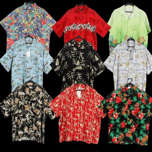 vintage古着夏威夷Hawaii美式街头宽松短袖古巴领大码男女花衬衫