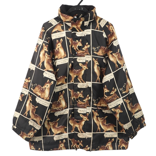 古着vintage复古迷彩风小鹿印花滑雪服防水防风外套拉链宽松夹克