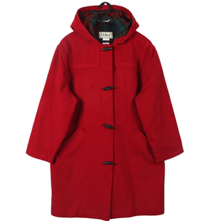 古着vintage复古美式连帽渔夫牛角扣羊毛大衣厚实中长款毛呢外套