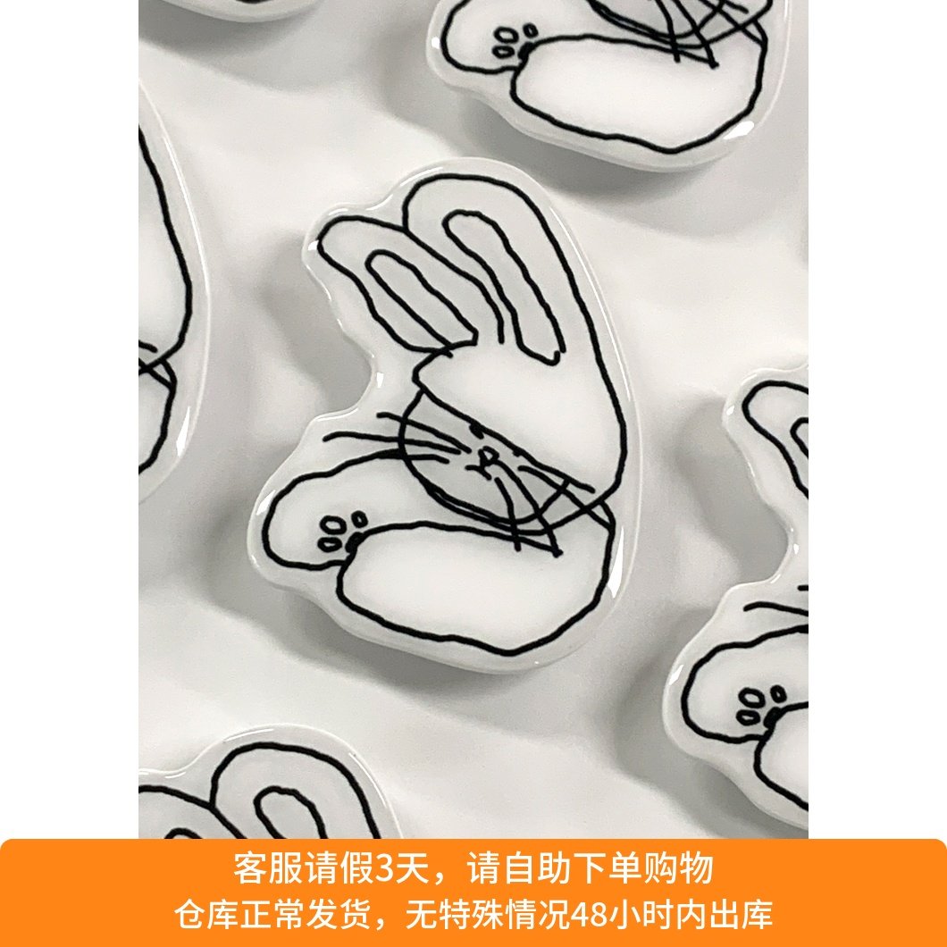 jeongo黑色兔子爱心手机支架