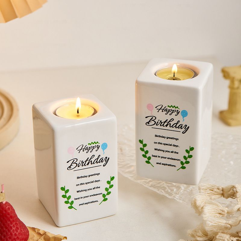 方形烛台陶瓷工艺品跨境简约餐桌卧室装饰生日礼物摆件高级感小众