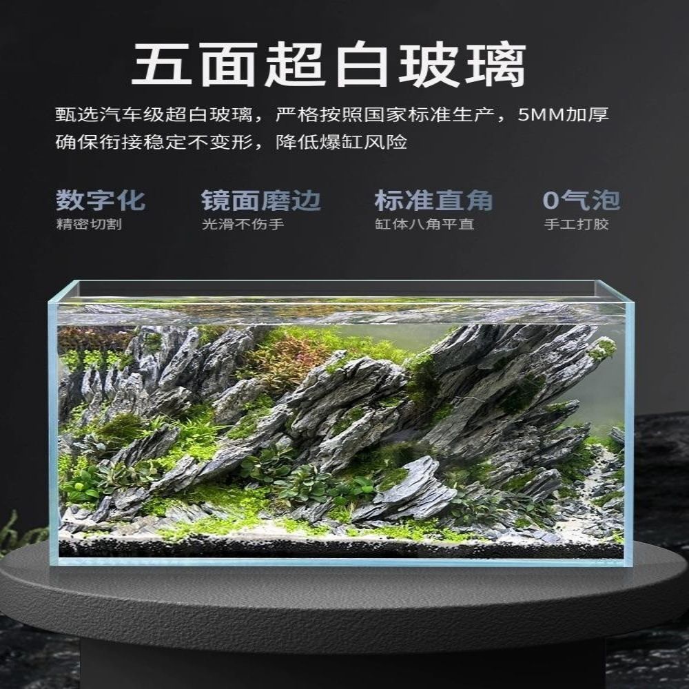 超白玻璃鱼缸小型客厅观赏小鱼造景水培植物乌龟家用方缸生态缸
