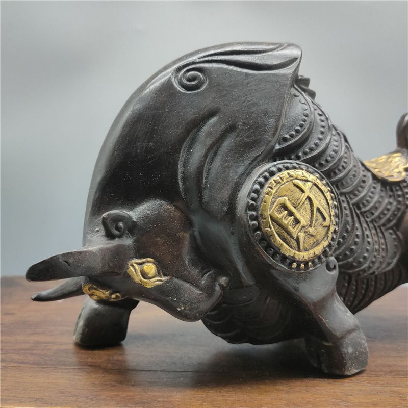 古玩铜器工艺品黄铜牛鎏金大钱牛做旧仿古摆件装饰收藏品新