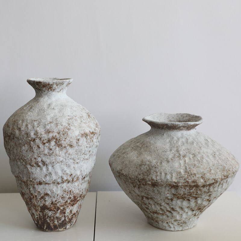侘寂风北欧陶瓷花瓶粗陶瓶插花复古怀旧手工民宿酒店禅意摆件