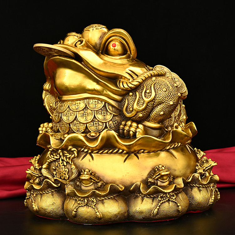 大号纯铜金蟾钱袋黄金袋代代有财八方招财纳财三足母子蟾送礼摆件