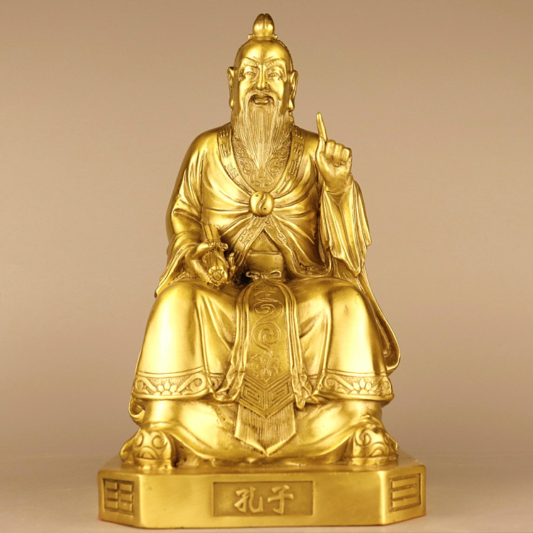 纯铜孔子坐像圣人孔夫子易经三圣一套伏羲周文王铜像中式桌面摆件