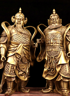 纯黄铜门神镇宅乔迁中式哼哈二将