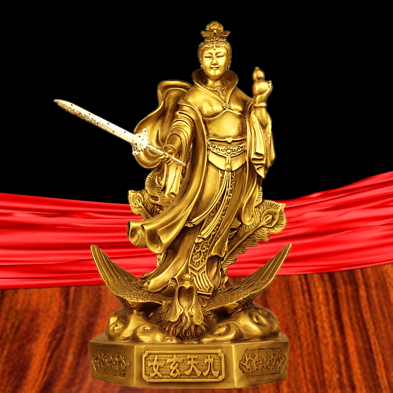大号精工纯黄铜九天玄女站像执剑战神上天圣母站凤凰台王母娘娘像