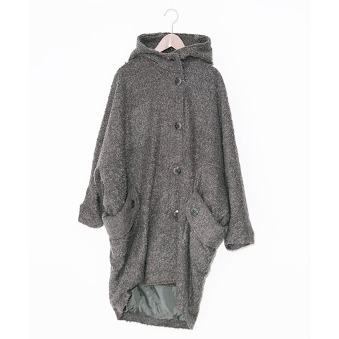 scolar丝柯乐 灰色连帽大口袋长袖长款大衣开衫外套  173454