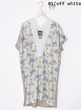 scolar丝柯乐  前印花后拼接灰色短袖V领中长T恤  561031