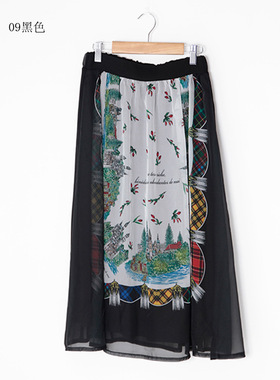 scolar丝柯乐 前印花雪纺半身裙   573115