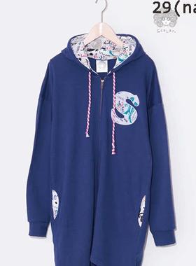 scolar丝柯乐 之母S印花连帽长袖中长卫衣外套  161309