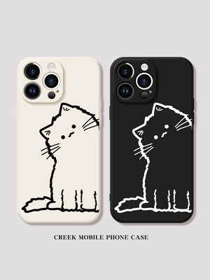 歪头线条猫咪情侣手机壳适用苹果15可爱14/13软12promax硅胶iphone11华为mate60荣耀90小米oppo红米vivoX100