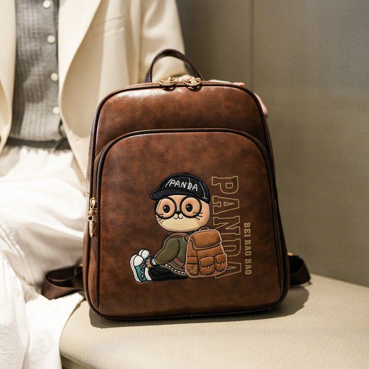 2026新款韩版时尚双肩包女包可爱卡通小熊刺绣书包大容量通勤背包