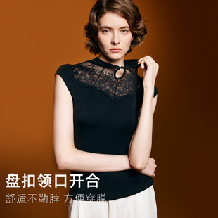 美奈川新中式蕾丝醋酸羊毛小盖袖柔软亲肤透气保暖防风旗袍背心女