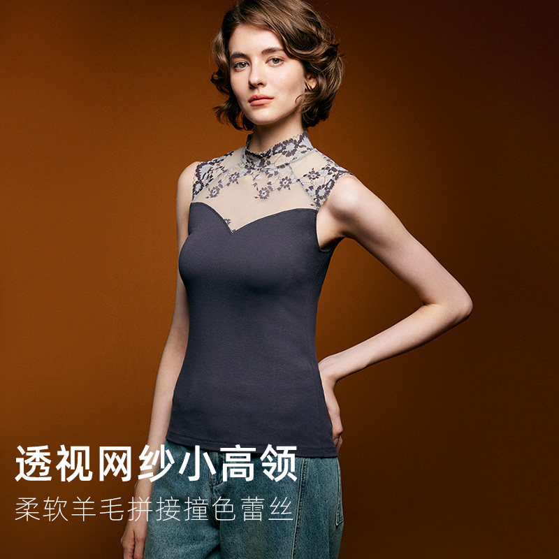 透视透气网纱轻薄修身舒适小高领