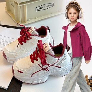 儿童老爹鞋潮酷2026年春款女童运动鞋厚底防滑皮面耐脏爆款跑步鞋