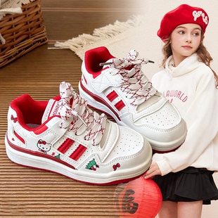 女童休闲运动鞋2026年春季新款儿童红色板鞋喜庆时尚跑步鞋潮洋气