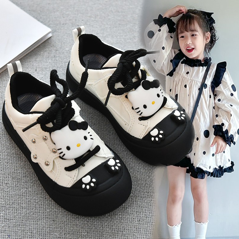 kitty猫黑白鞋子女童运动鞋2025春秋新款小女孩板鞋儿童可爱女孩
