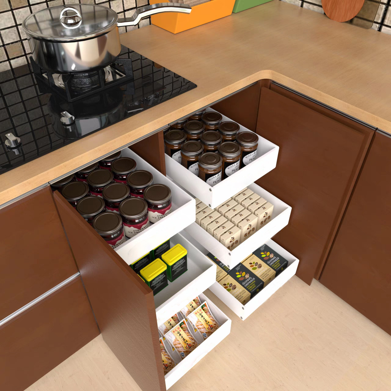 橱柜PP拉篮厨房调料碗碟收纳抽屉带滑轨免安装收纳箱夹缝收纳托盘,厨房/烹饪用具,厨房抽屉置物架,淘宝优惠券,粉丝福利购,淘宝优惠卷