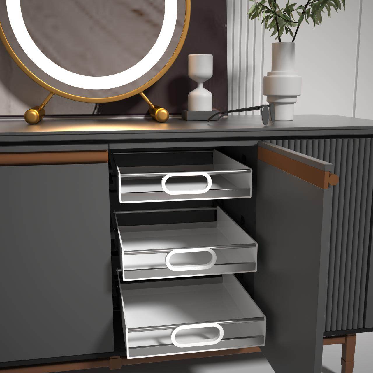 橱柜抽屉式收纳拉篮不锈钢杆带轨道PP收纳托盘深柜改造调料储物盒,收纳整理,收纳箱,淘宝优惠券,粉丝福利购,淘宝优惠卷