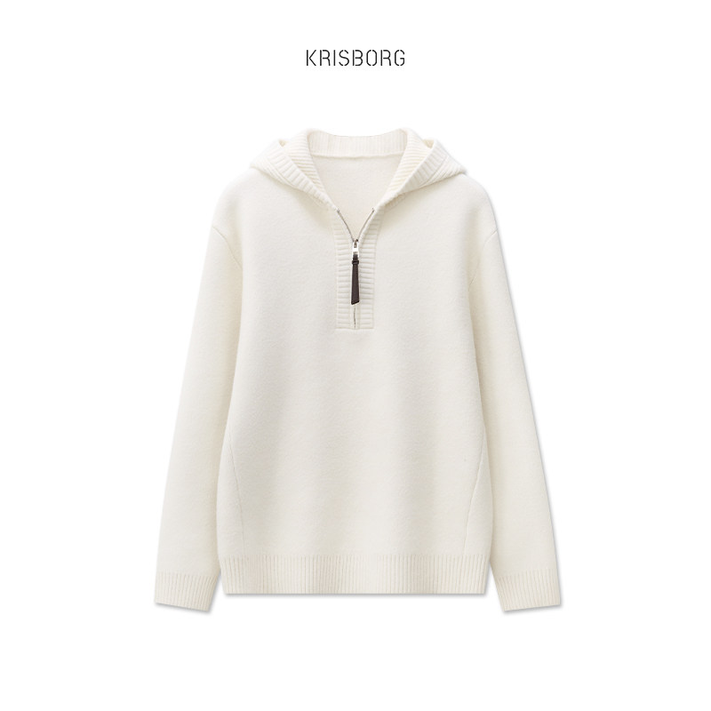 重磅简约设计连帽毛衣男秋冬季半拉链针织衫保暖冬装卫衣打底内搭