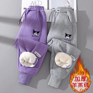 女童加绒裤子2024新款冬季洋气加绒加厚一体绒秋冬款一条过冬卫裤