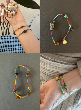 VITREQYOUS  量少！小众民族部落感手工绕线工艺彩色原创叠戴手链
