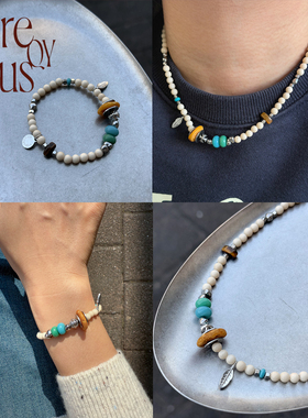 VITREQYOUS  美式阿美咔叽风中性天然原矿蜜蜡白石原创饰品首饰