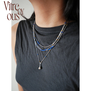 VITREQYOUS  蓝银民族感简约百搭原创设计超长细链条多种穿搭项链
