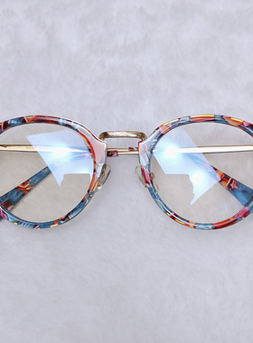 舞会晚宴装饰时尚复古板材配金属眼镜框架女优雅粉紫色碎花粉玉色