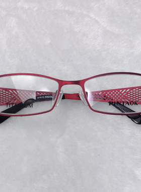 酒红色眼镜时尚港风个性设计师款镂空宽腿纯钛眼镜半框大脸女近视