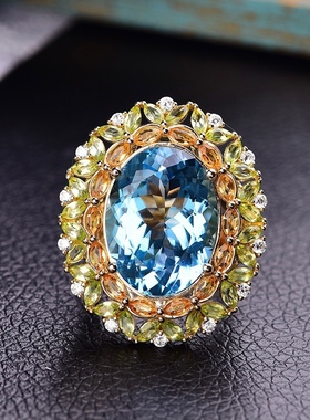 德国戒指玖让珠宝托帕石豪华纯银