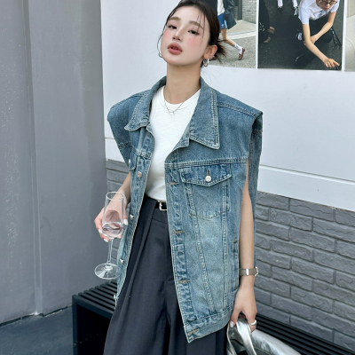 欧货蓝色牛仔马甲女宽松显瘦百搭