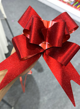 30#中号红色手拉花喜庆装饰房间蝴蝶拉花礼盒包装婚车金葱彩带花
