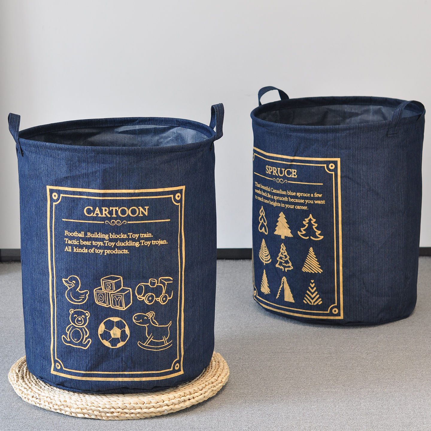 卡通图案牛仔布脏衣桶家用大容量