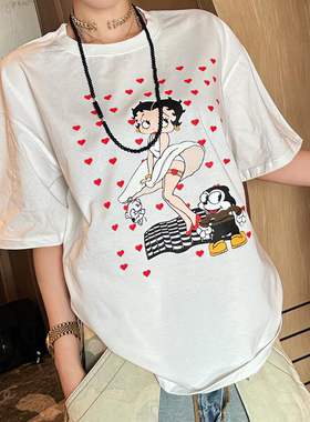 欧洲站女装新款小众设计爱心贝蒂印花休闲短袖T恤卡通宽松上衣潮