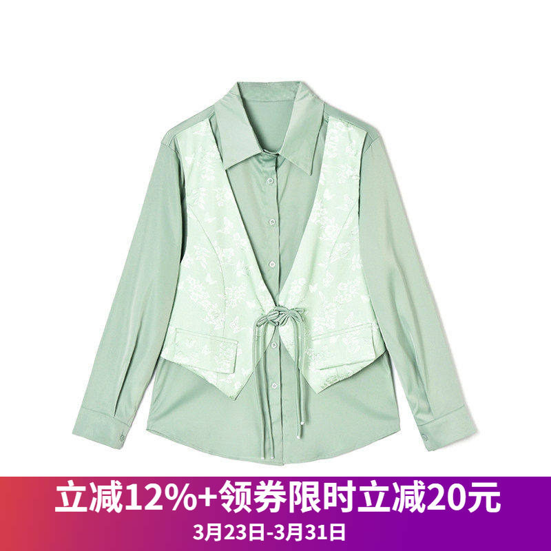 2026年春Outlets正品 高端AL系列假两件时尚感上衣国风长袖衬衫女