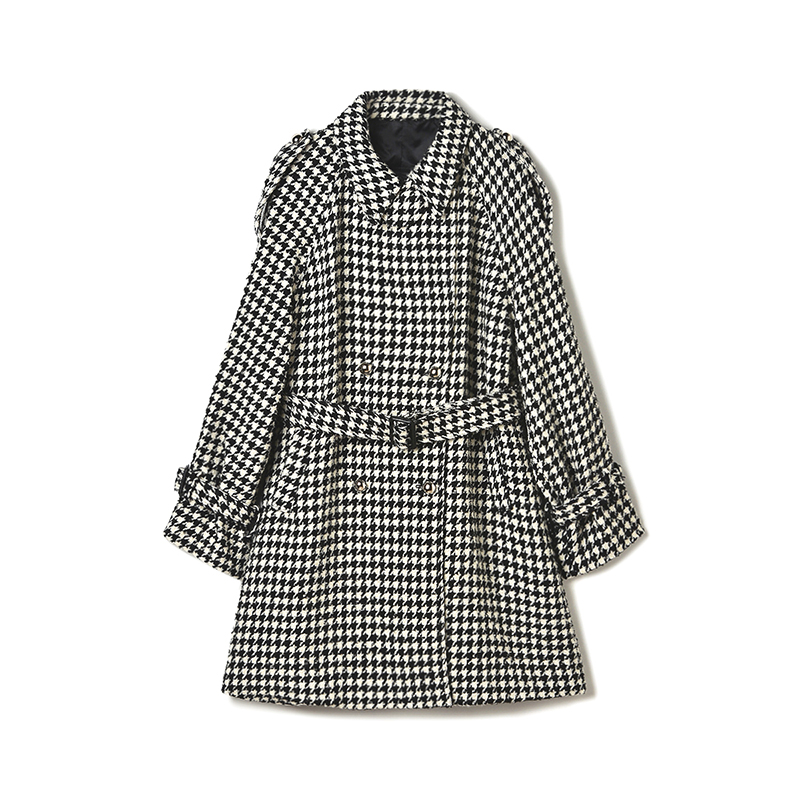 双排扣长款毛呢外套大衣