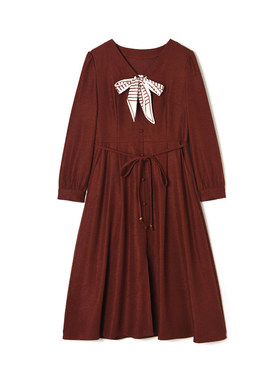 奥莱专柜品牌撤柜正品 ZW春装新款 系蝴蝶结中长裙高腰长袖连衣裙