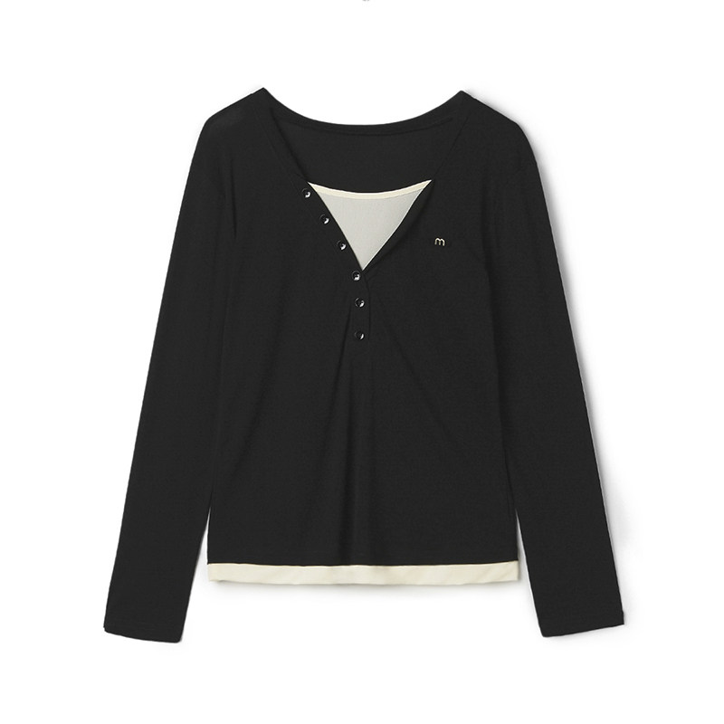 漫天雨专柜撤柜正品 深圳南油NY春装新款拼接假两件上衣高弹T恤女