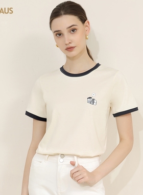 CANVAUS短袖T恤女夏季圆领印花宽松显瘦内搭外穿卡通小熊女上衣潮