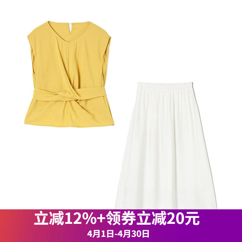 奥莱专柜品牌撤柜正品 KA夏装新款休闲款上衣+白色半身裙两件套装