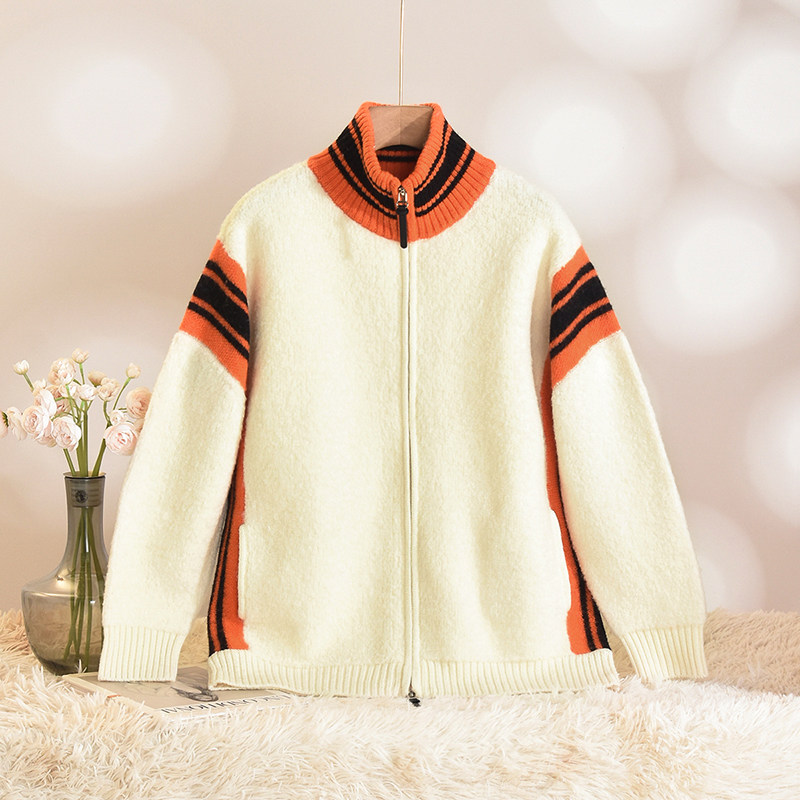 Outlets专柜撤柜正品 HZ冬装2025新款拼色立领休闲羊毛开衫毛衣女,女装/女士精品,毛衣,淘宝优惠券,粉丝福利购,淘宝优惠卷