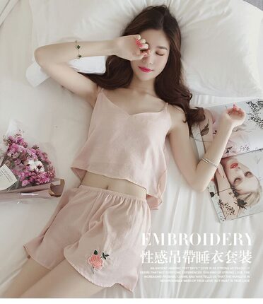 冰丝睡衣女士吊带性感短袖两件套真丝夏季薄款韩版夏天家居服套装