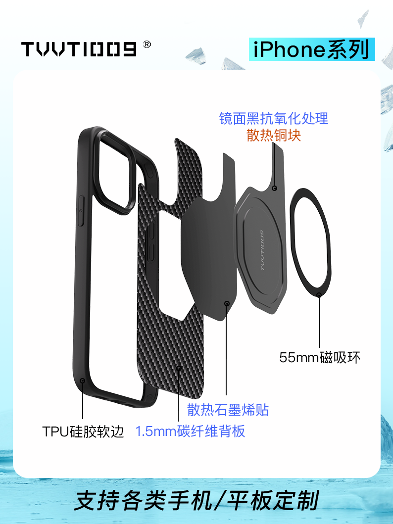 iPhone碳纤维磁吸散热壳拿命散热TVVT1009适用于苹果12pro1314pro