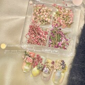 立体干花饰品押花新娘甲日式 春日法式 插花花艺小众新款 美甲ins风