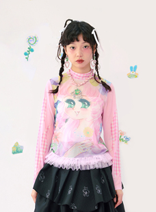 夏日凉爽防晒衫 HELPHELP外星社粉色网纱定位印花透气薄款 打底衫