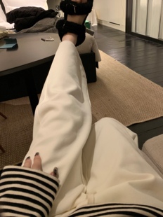 高腰拖地白色阔腿裤 oops 高克重加厚复合银狐绒卫裤 22FW market