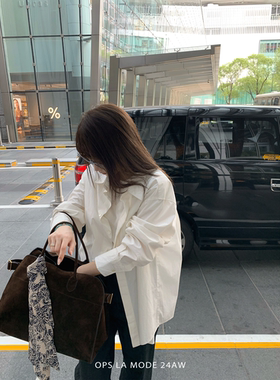 OPS LA MODE  高密纸感肌理100长绒棉厚实不透的白衬衫